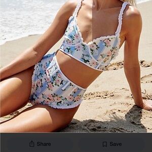 For Love And Lemons Floral Blue Bikini